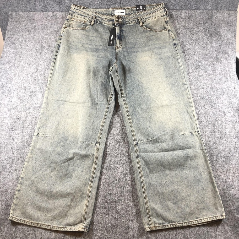 Fashion Nova Artesia Baggy Jeans Womens 22 Light Wash High Rise Wide